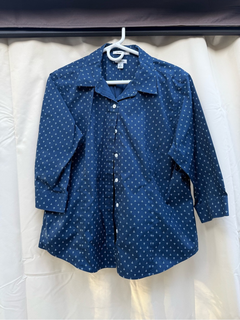 LL Bean Navy Anchor-Print Button-Up